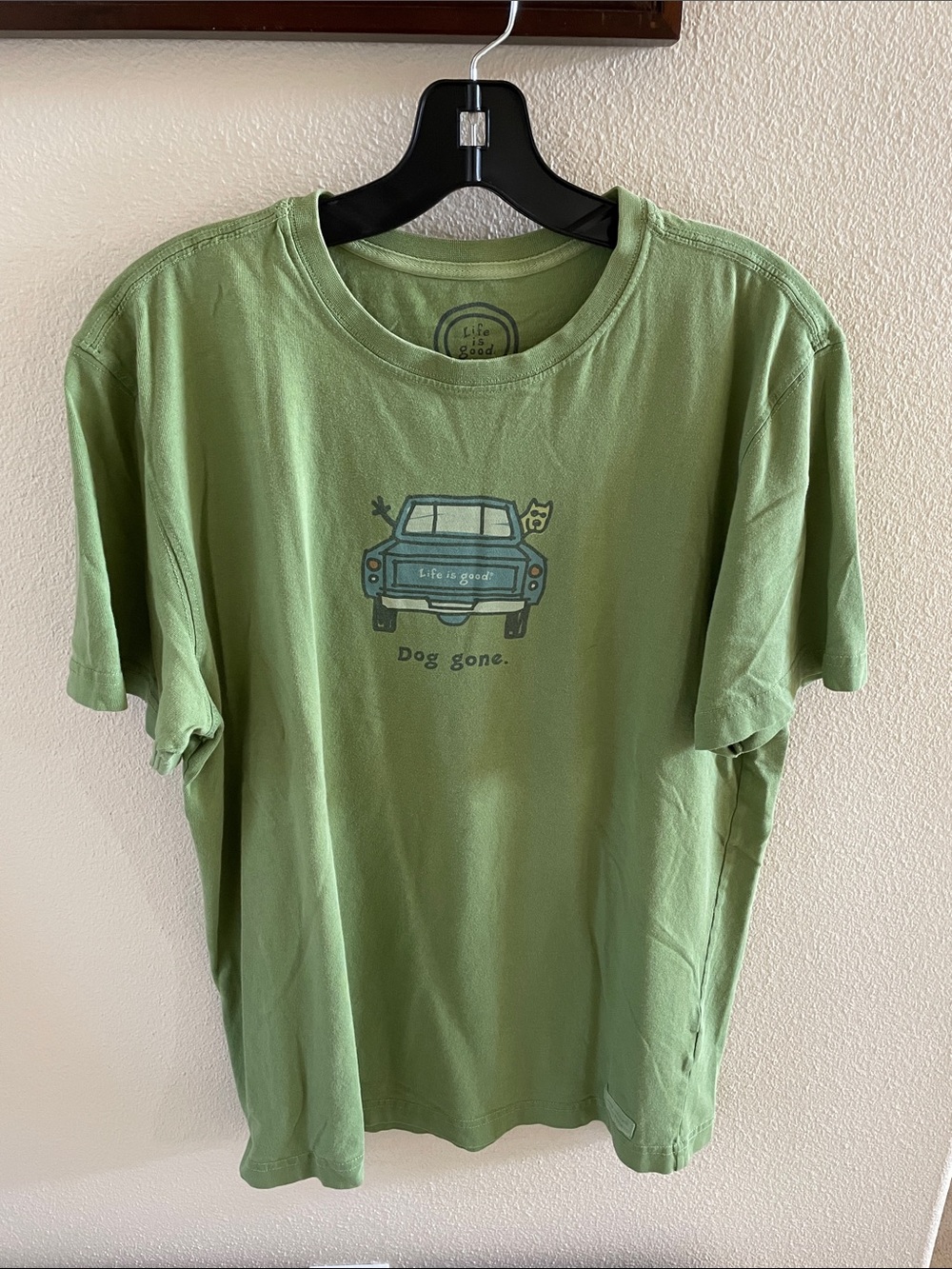NWOT Life Is Good Green Short-Sleeve Tee with Truck Graphic Medium